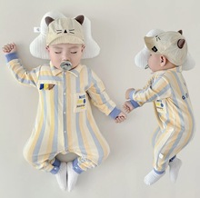 婴儿连体衣韩版男女宝宝春秋款哈衣新生儿满月百天爬服时尚外出服