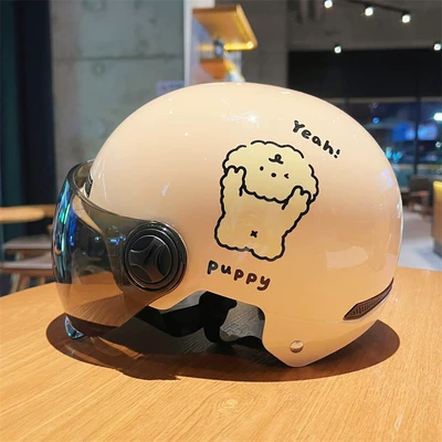 Biyie Puppy Electric Scooter Helmet New National Standard 3C Certified Motorcycle Helmet Female Model Cute Electric Scooter Sun Protection (Motosiklet kaskı (dəbilqə)) - bie-puppy-brown-short-mirror-3c-certification