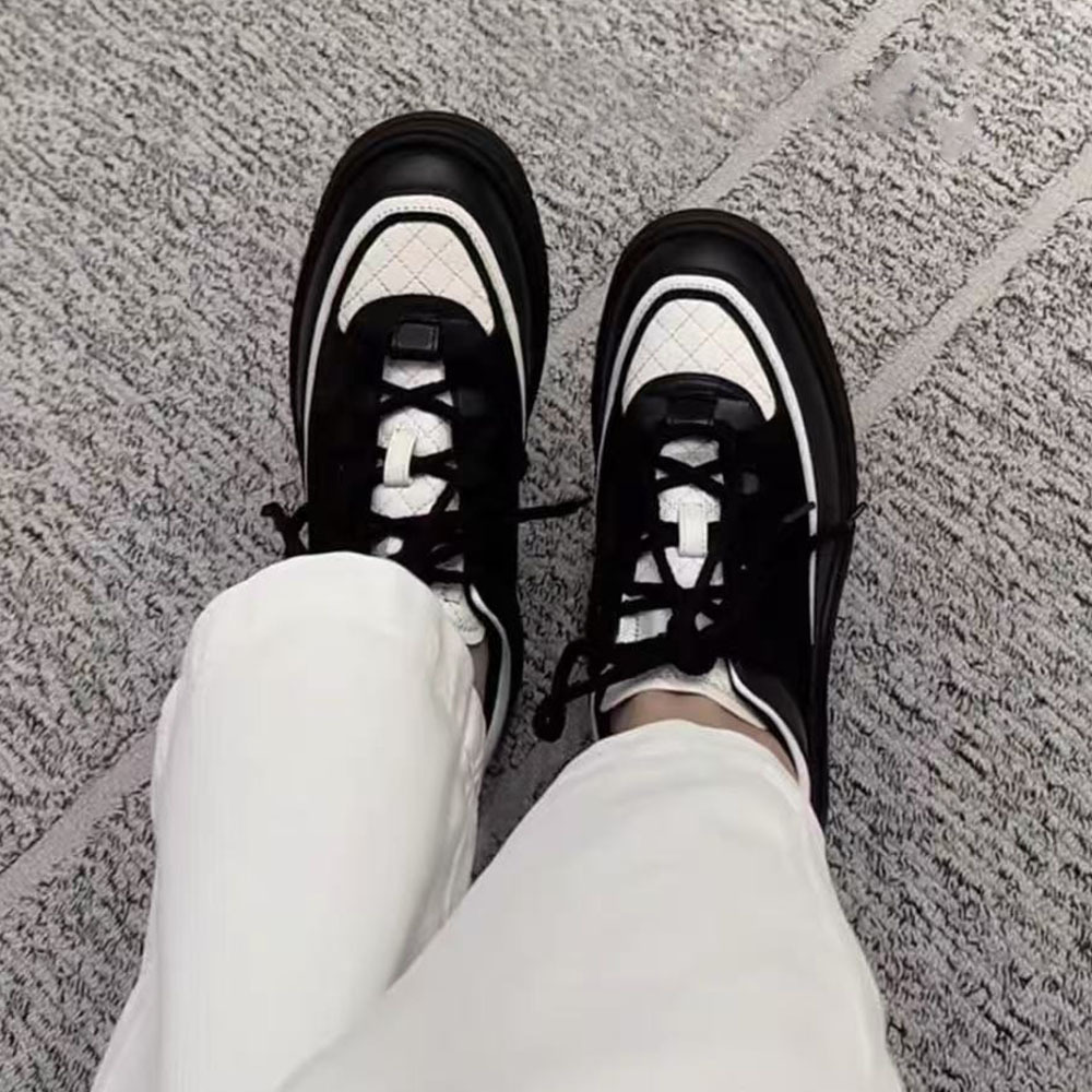Nouvelle version montante 2025, modèle petit modèle, color block, semelle épaisse, rehaussante, style allemand décontracté, chaussures de sport Panda Dad pour femmes_voghion.com