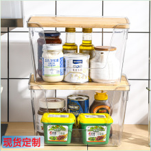 跨境家用收纳盒厨房台面调料瓶带盖透明置物架可叠加多层杯子整理