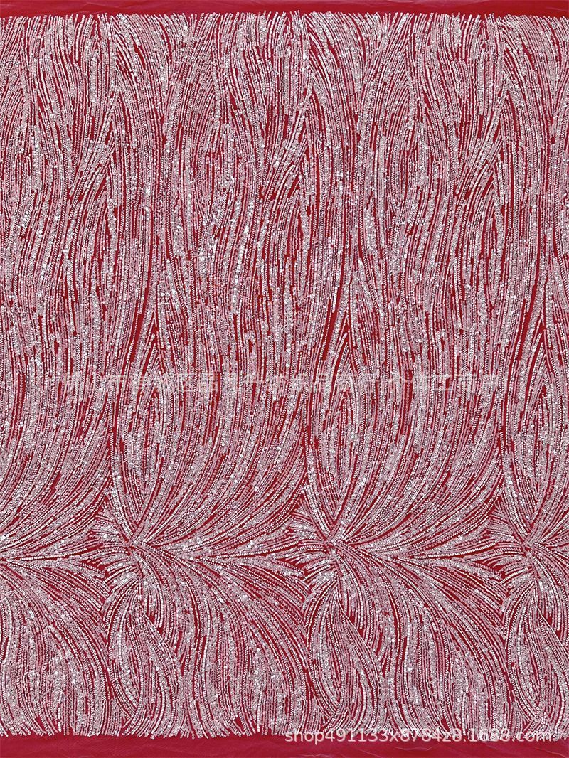 Fábrica al por mayor de moda pesada pura tubería blanca perla tela bordada tela de vestido de cola de pescado delgada image 21
