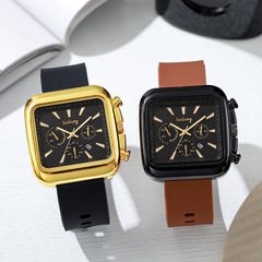 新款時尚方形男士女表方形大錶盤小眾高級感日曆膠帶手錶跨境