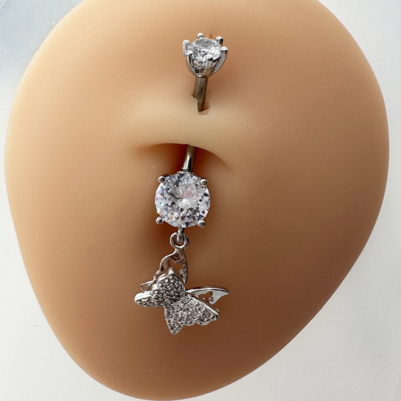 Diamond Studded Zircon Navel Piercing Belly Button Ring Luxury_voghion.com