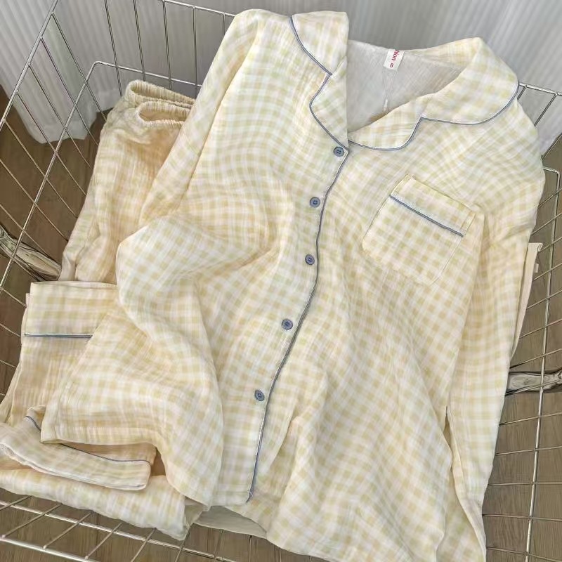 Al por mayor transfronterizo nueva primavera y otoño en línea explosión delgada nube de algodón dulce pijama de mangas largas pantalones largos ropa para el hogar cubierta