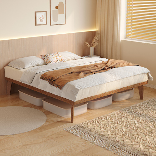Simple and modern edge bed frame without headboard, space-saving single bed for small apartments, 1.2-meter white ash wood solid wood bed