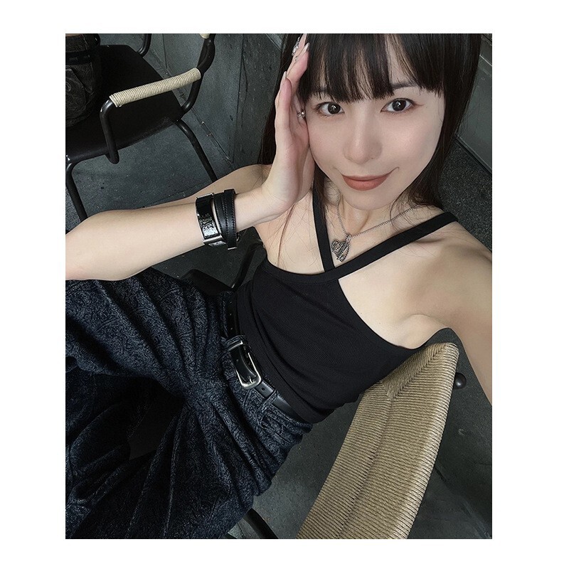 X-Shaped Tank Top for Women, Tight-Fitting Halter Neck X-Shaped Camisole, Slim-Fit Black Small Tank Top, Base Layer Top