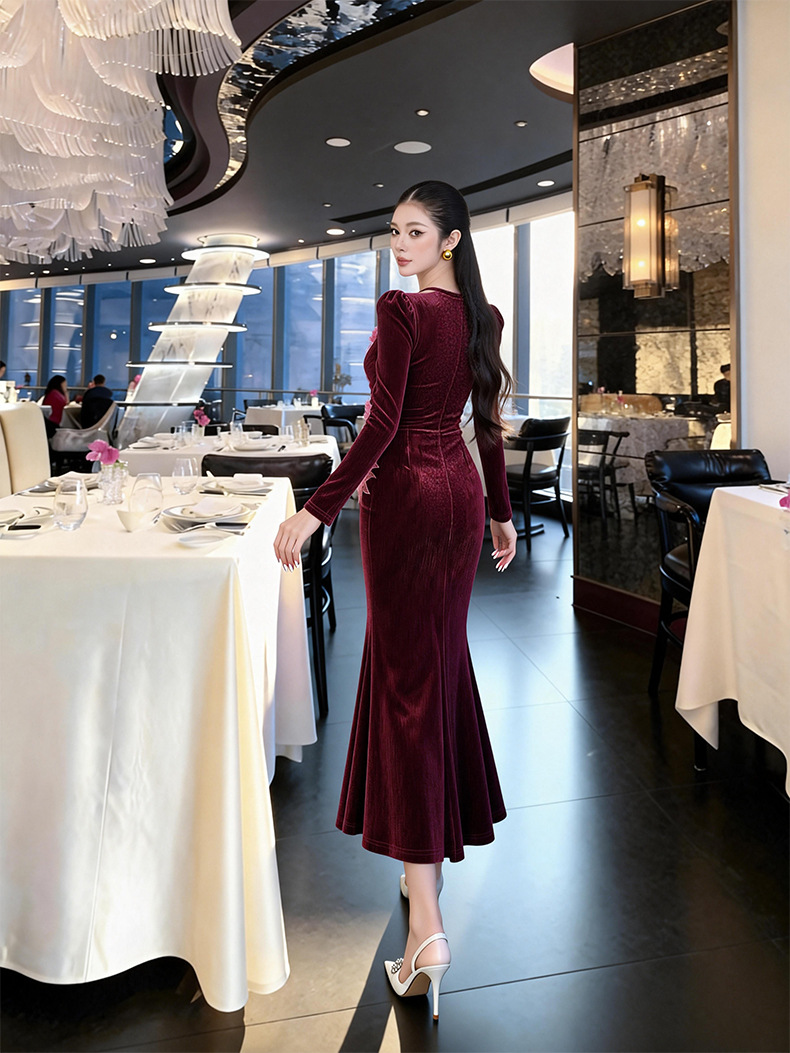Đầm ôm body nữ thiết kế rỗng hoa lập thể phong cách Pháp — màu sắc chi tiết 10