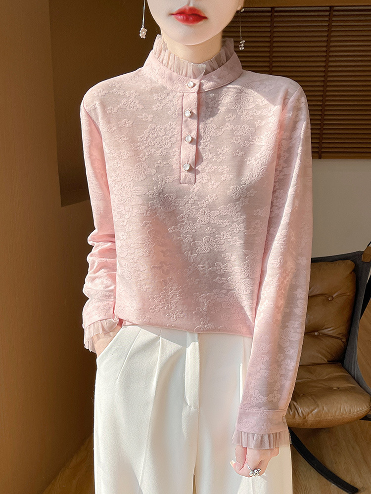 Half turtleneck lace worsted wool bottoming shirt for women