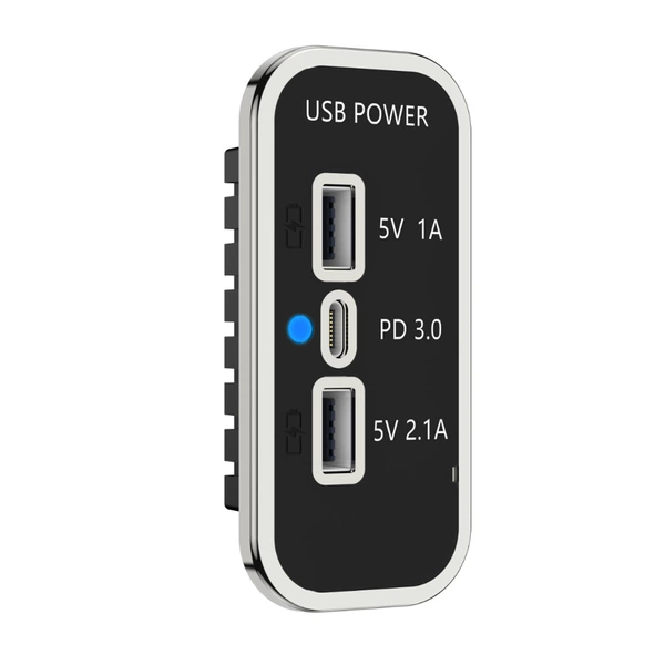Double-sided plug 2 USB-A 3.1A+1 USB-C PD3.0