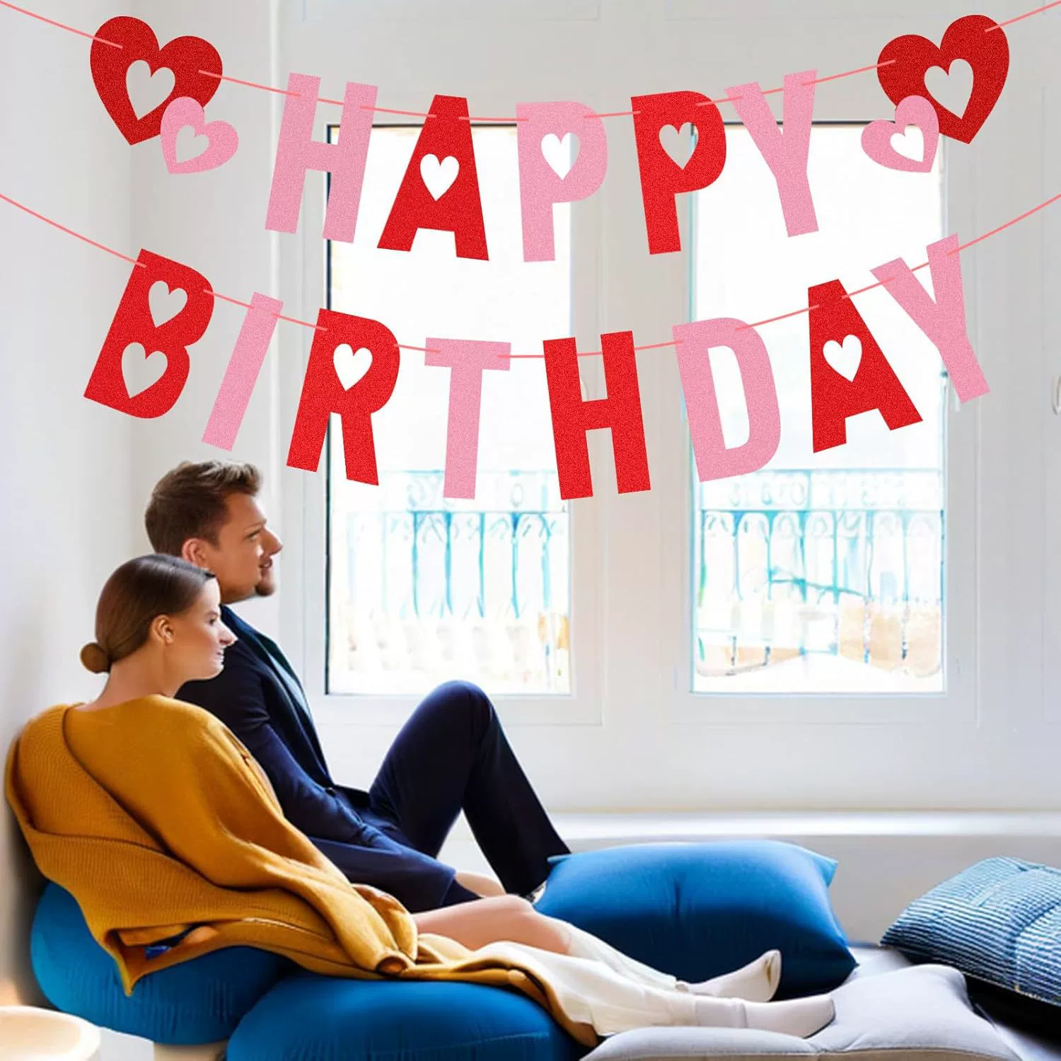 Украшение ко Дню святого Валентина? Нет, оригинал: Valentine's Day Decoration Birthday Banner, Glitter Happy Birthday Banner Heart Shape Ornament Birthday Hanging Banner Love