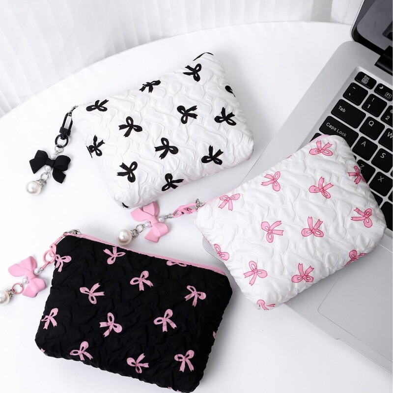 Cross-Border Bow Cosmetic Bag, High-Looking Coin Purse Storage Bag, Cute Cosmetic Bag, Large Capacity, High-End Bag