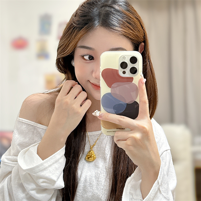 Half Pack Double Layer Brown Black Block Suitable for Apple Iphone16Promax Mobile Phone Case 13/14 Protective Cover 15 Women