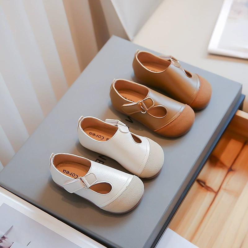 Кожаная обувь для девочек 2024 весна, новый корейский стиль, простая модная детская обувь принцессы, детская обувь с мягкой подошвой для девочек