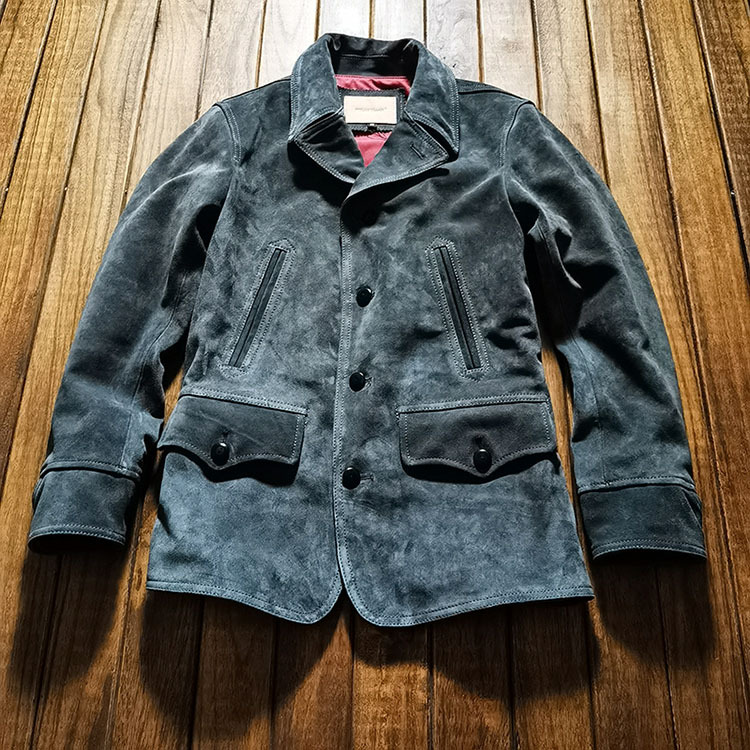 日系复古头层胎牛皮夹克男厂家休闲调度员翻领真皮大衣皮衣外套|ru