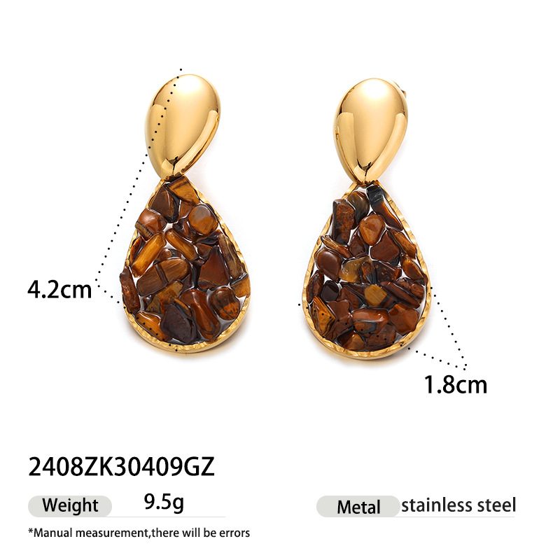 Taina europa y americana pendientes de acero inoxidable lujo ligero de alto nivel sensación de piedra triturada natural pendientes al por mayor joyería transfronteriza nicho