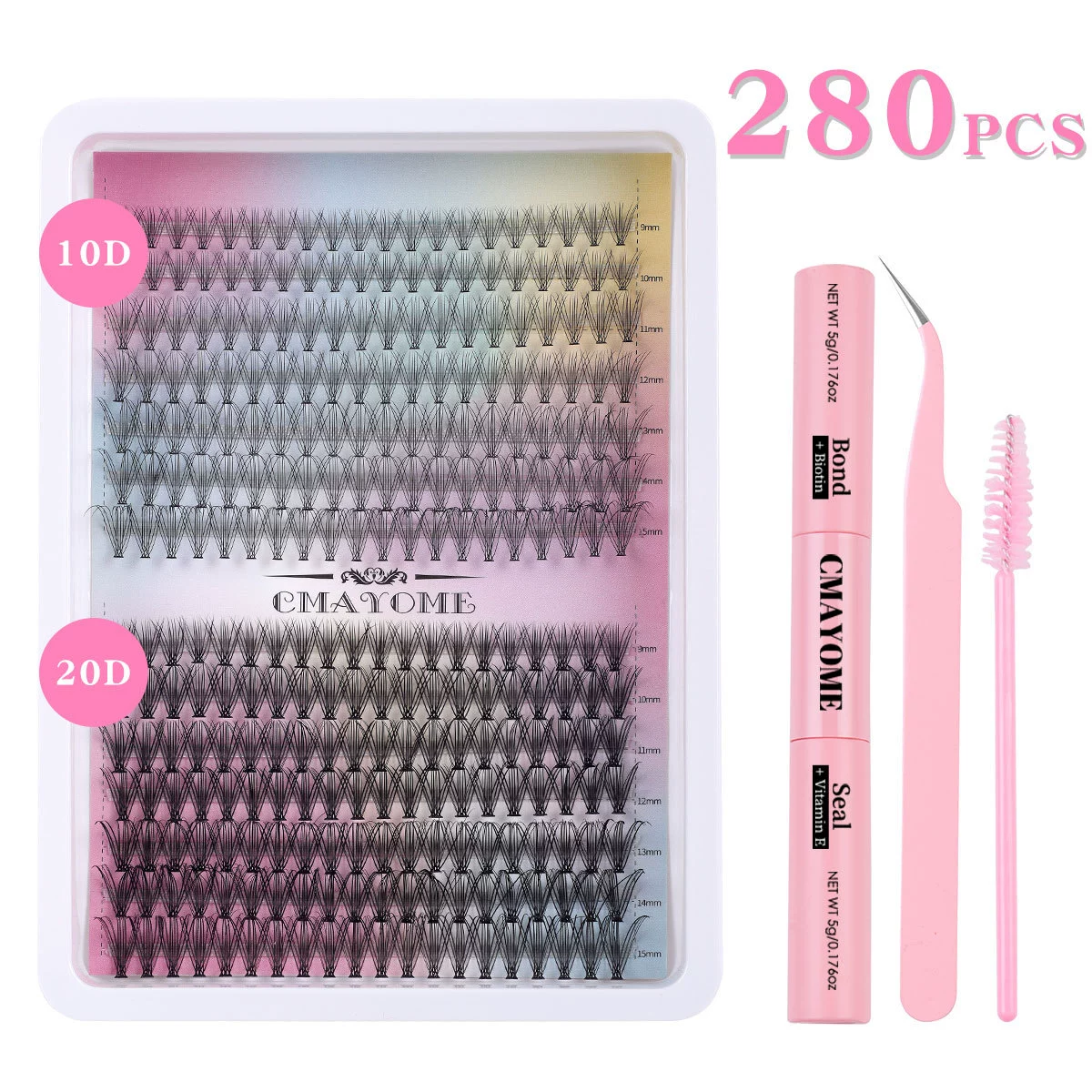 Cluster False Eyelashes 10D, 280 pcs, D-curl, Naturally Dense Clusters for DIY Extensions