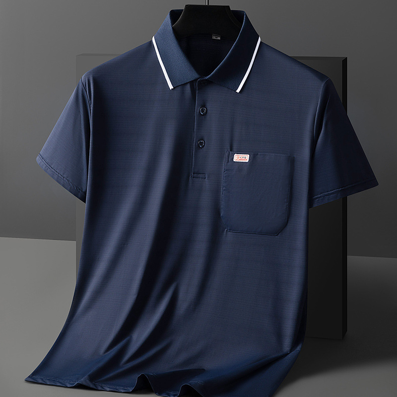 2024 papá de mediana edad vestido de verano solapa camiseta de seda de hielo hombres de secado rápido de mediana edad y ancianos camisa de polo de manga corta de verano hombres