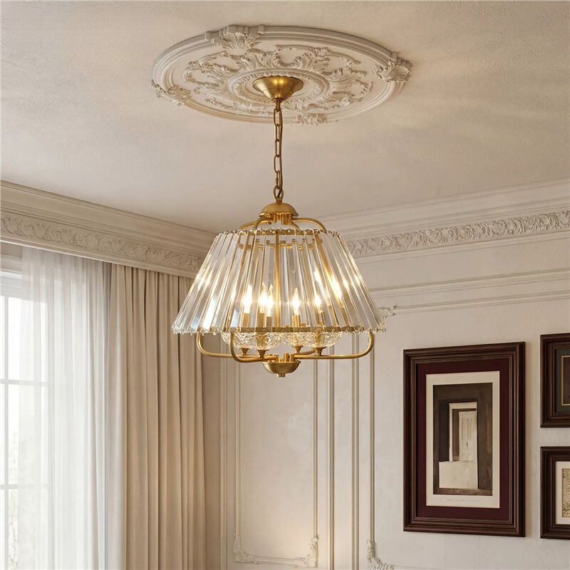 All-copper American-style crystal chandelier for master bedroom, modern light luxury, elegant French high-end feel, lighting fixture for dining room and study All-copper American-style crystal chandelier for master bedroom, modern light luxury, elegant French high-end feel, lighting fixture for dining room and study