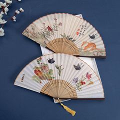 復古風漢服蝶猫折扇婦人日用夏扇ダンス撮影装飾国風流蘇扇子