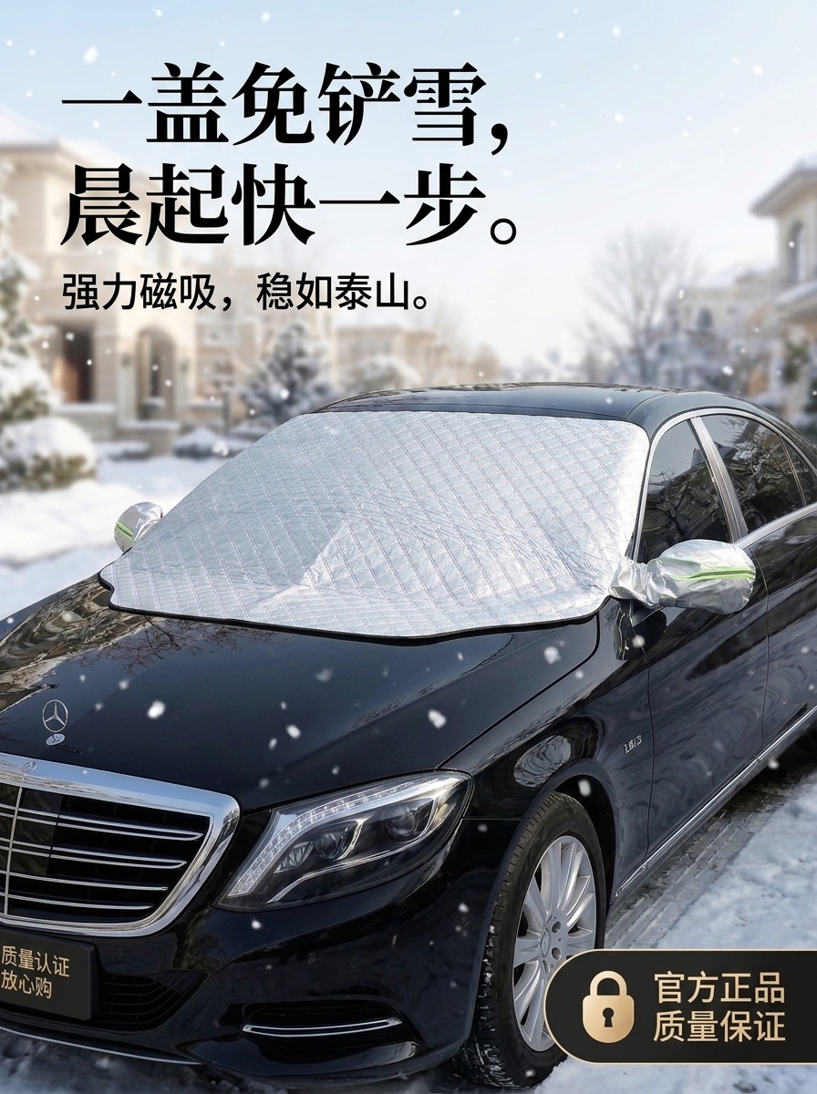 Car snow cover for front windshield, thickened magnetic sunshade, winter anti-freeze and anti-frost half-cover car cover
