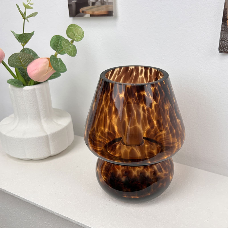 Lámpara de cristal con forma de hongo, estilo americano retro vintage, luz nocturna decorativa de lujo, lámpara de mesa para dormitorio, regulable, tipo vela, lámpara de noche.