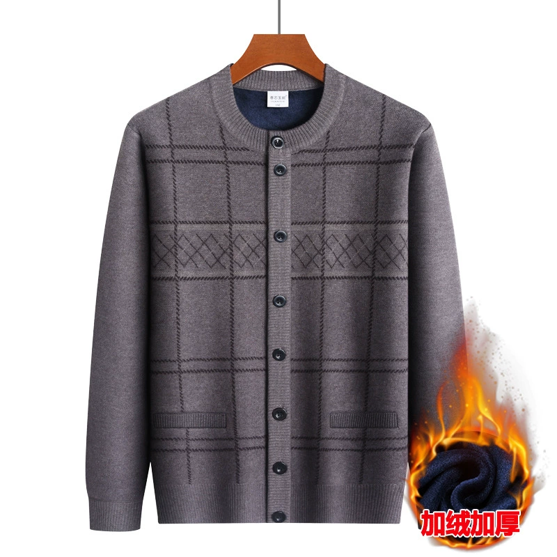 Средний и пожилой папа осенью и зимой плюшевый свитер пальто для пожилых мужчин повседневный вязаный свитер дедушка кардиган теплая зимняя одежда