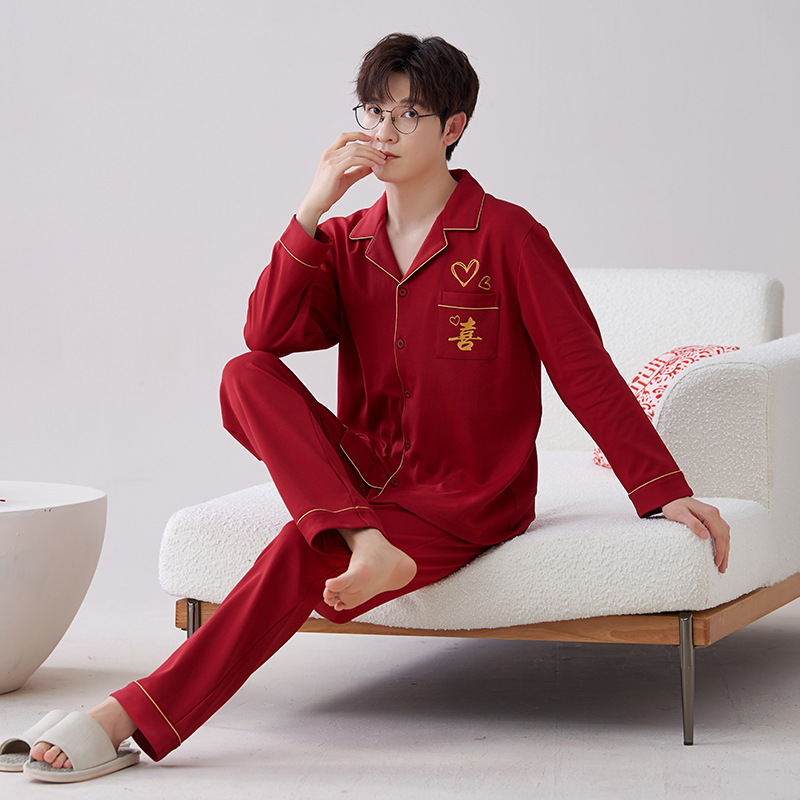 Pijamas hombres primavera y otoño algodón manga larga rojo brillante año animal algodón fino otoño primavera y verano ropa para el hogar