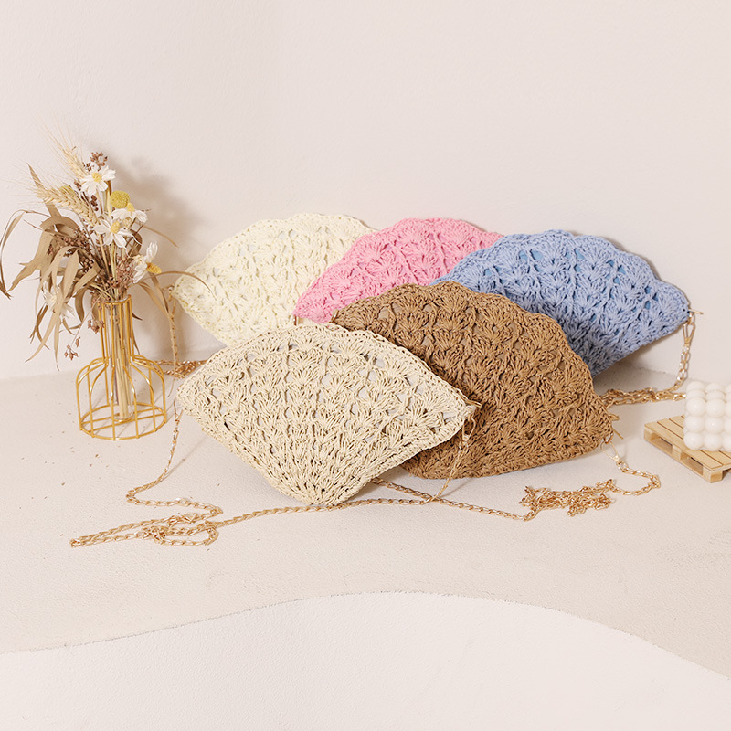 厂家批发扇形镂空斜挎草编包新款可爱贝壳编织包女海边度假沙滩包