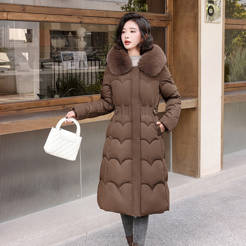 2024 comercio exterior nueva ropa de algodón para mujeres mediana y larga estilo coreano engrosado delgado calentamiento moda de algodón de cuello grande para mujeres