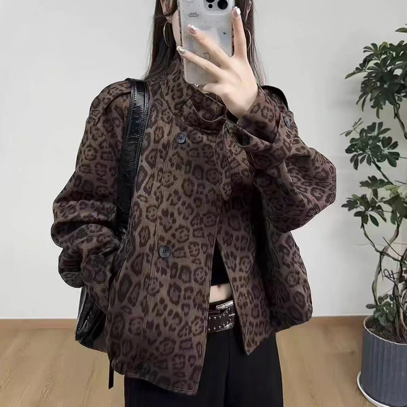 美式复古立领鹿皮绒夹克上衣单扣短款休闲外套女202早秋新款百搭|undefined