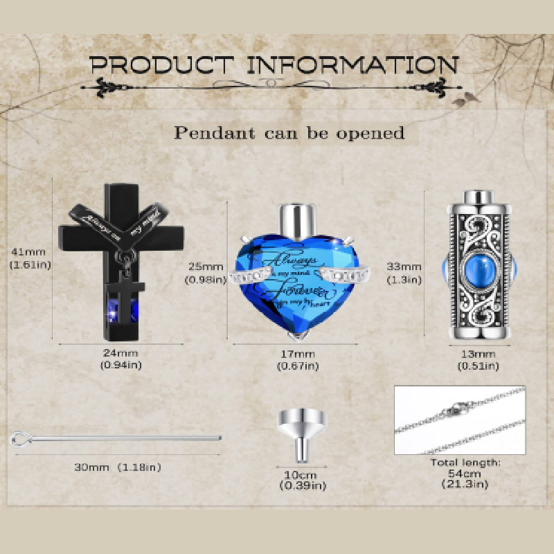 Amazon nuevo perfume botella collar de cenizas en forma de corazón Cruz animal mascota urna Memorial colgante