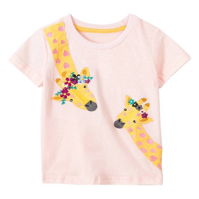 Malwee verano nuevo europeo y americano niños ropa de dibujos animados animal algodón manga corta chica cuello redondo Camiseta top