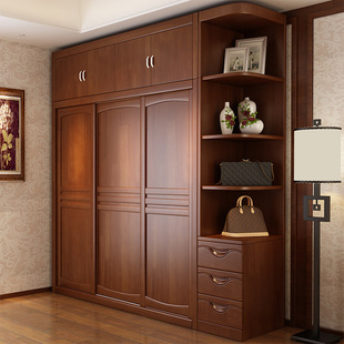 Wardrobe Solid Wood Sliding Door Home Assembly Large Capacity Integrated Wardrobe Storage Storage Cabinet Chinese Bedroom Furniture