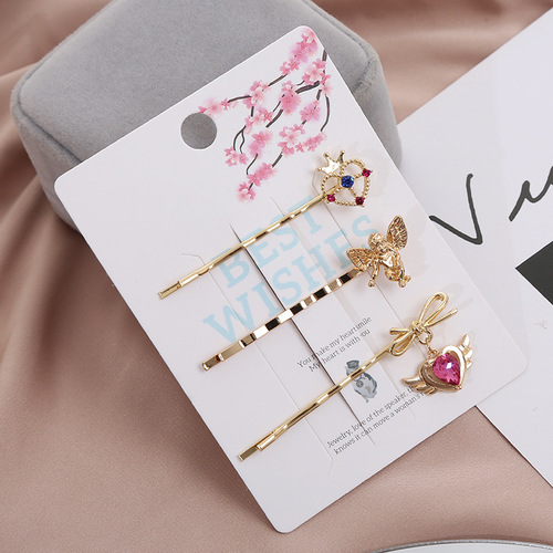 2024 New Arrival European & American Style Angel Hair Clips for Women: Set of Crown, Wing, and Heart-Shaped Bang Clips—Factory Price Wholesale