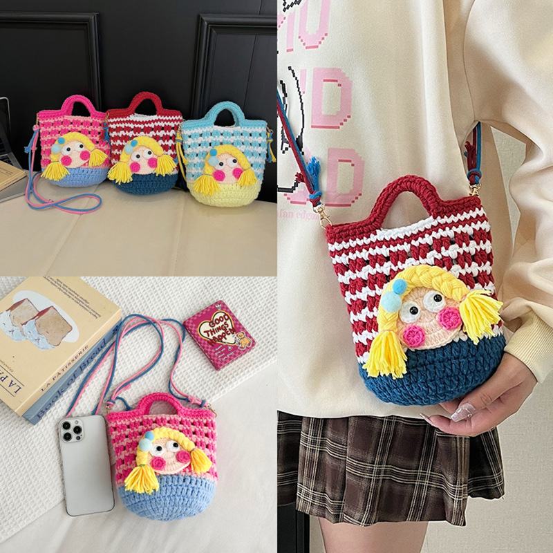 Cute New Year's Crossbody Bag Women's Winter New Trendy Fashion Personalized Bow Wool Bag Woven Mobile Phone Bag