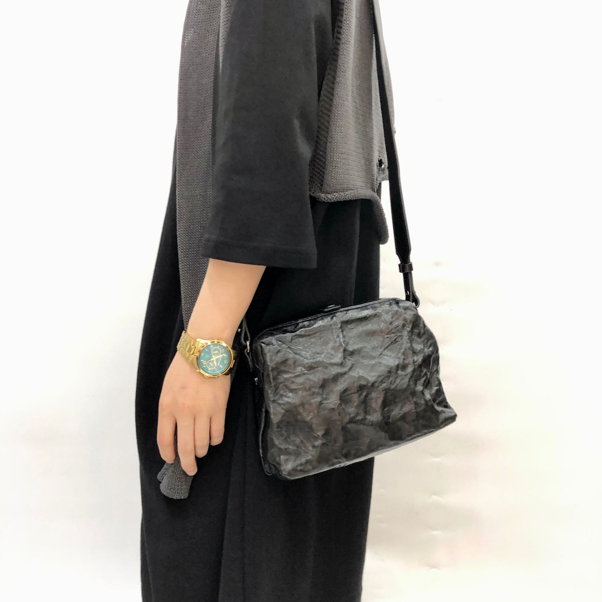 真皮手工头层植鞣羊皮单肩包斜跨包夹子包金口包女款式