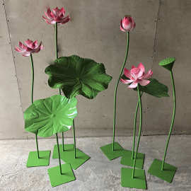 摆件铁艺真花室内景观创意金属真荷花荷叶莲花立体装饰不锈钢标准