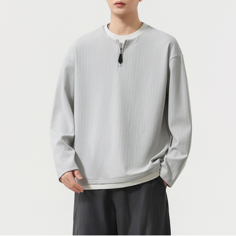 2026 autumn and winter new men's round neck sweatshirt casual versatile middle-aged men's pullover zipper faux two-piece top 2026 autumn and winter new men's round neck sweatshirt casual versatile middle-aged men's pullover zipper faux two-piece top