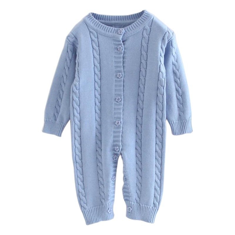 Primavera y otoño europeo y americano bebé mameluco de punto invierno de manga larga recién nacido niña suéter de algodón mameluco infantil mono