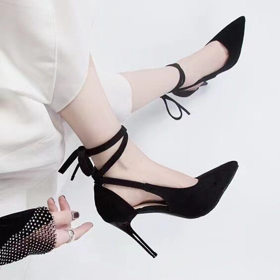 Black High-heeled Shoes Women's 2023 New Style Temperament Goddess Fan Net Celebrity High-end Sense Design Sense Niche Sexy Thin Heels