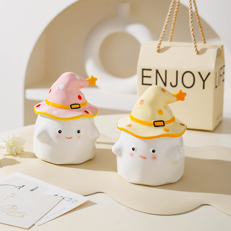 Regalos de cumpleaños fantasma extraña taza de cerámica con tapa taza de regalo de nicho mano taza de regalo regalo de Halloween