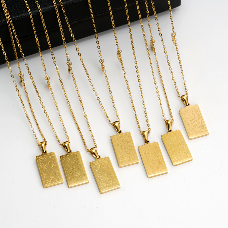 Retro Square Constellation Titanium Steel Inlaid Gold Pendant Necklace