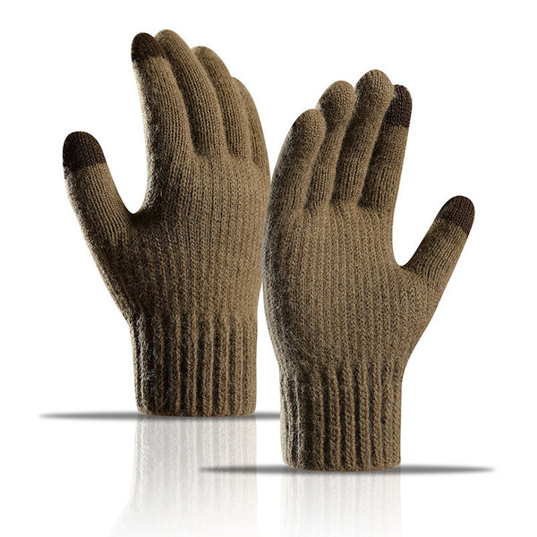 Customized Cross-Border Autumn and Winter Knitted Solid Color Gloves, Alpaca Wool Fleece-Lined, Finger-Separated, Warm, Touchscreen Compatible
