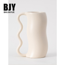 栢嘉越现代侘寂波浪把手陶瓷花瓶摆件创意客厅插花花器家居装饰品