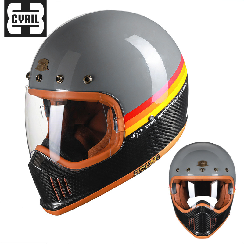 Cyril Celo fibra de carbono casco de la motocicleta casco vintage cuatro estaciones hombres y mujeres motocicleta ultra ligero casco completo f380