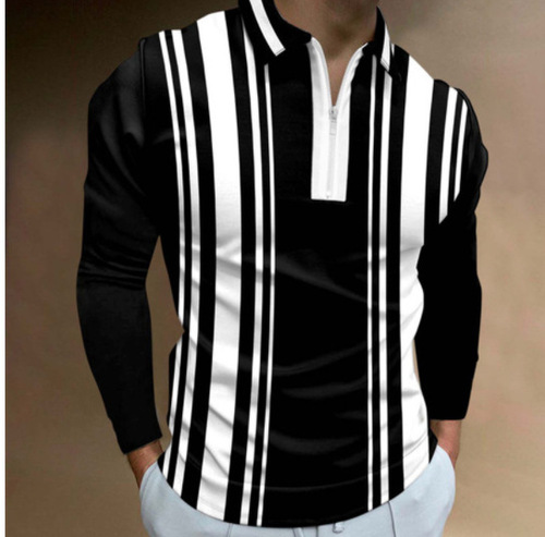 2024 Men's Foreign Trade Spring New European and American Digital Printing Men's Collared Large Polo Shirt Men's Long Sleeve Paul