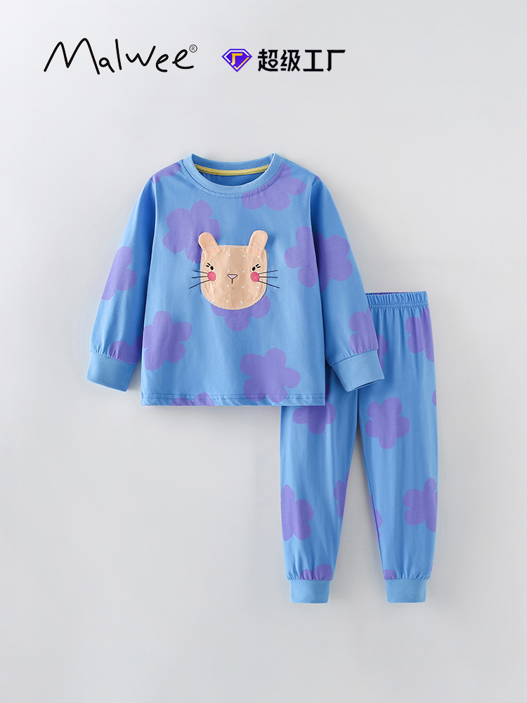 Malwee niñas transfronterizas de otoño y invierno nuevos niños europeos y estadounidenses de cuello redondo manga larga cintura elástica set infantil