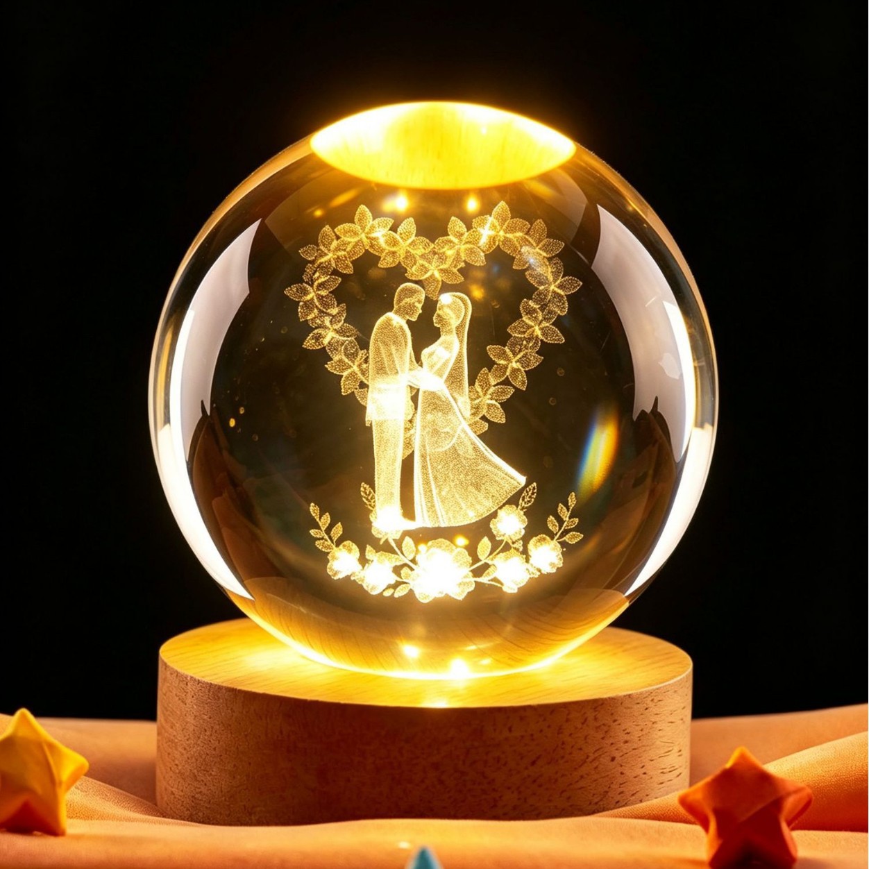 Bola de cristal luminosa, luz nocturna, cielo estrellado tallado en 3D, base de madera maciza, decoración de escritorio creativa, regalo de cumpleaños
