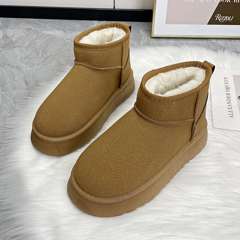Snow boots for women in winter 2023, new plush and thickened short tube insulation, anti slip and raised plush shoes_voghion.com
