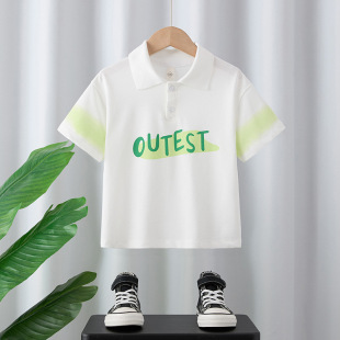 Korean Style Boys' Short-Sleeved T-Shirt 2025 New Summer Trendy and Cool Kidsren's Polo Shirt Baby Boy's Fashionable Thin Top